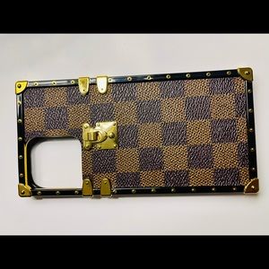 iPhone 12 Pro Max case brown plaid w/ accent gold